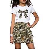 WDIRARA Girl's 2 Piece Outfits Letter Graphic Print Short Sleeve T-Shirt and Camo Print Cargo Skirt Set