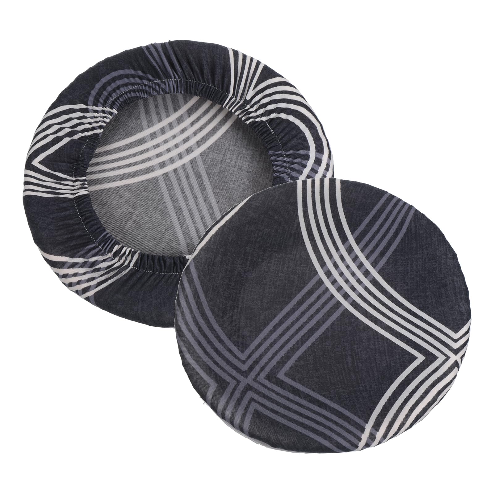 PATIKIL 9.5" Round Bar Stool Cover, 2 Pack Washable Elastic Stool Cushion Cover for Diameter 12"-18" Chair, Blue White