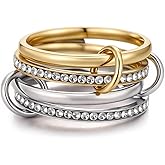 Moiegouct 18K Gold Interlocked Stackable Rings for Women, Gold Silver Ring Stack Set, Mixed Metal Stacked, Two Tone Connected, Interlocking Statement Finger Rings Jewelry