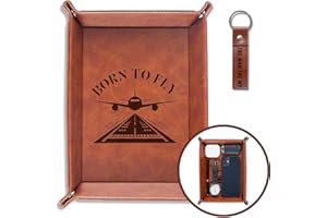 INNObeta Pilot Gifts Valet Tray for Men, Male, Aviation Gifts Desktop Storage Organizer PU Leather Bedside Tray Key Coin Holder for Pilots, Aviation Lovers on Birthday, Christmas - Born to Fly