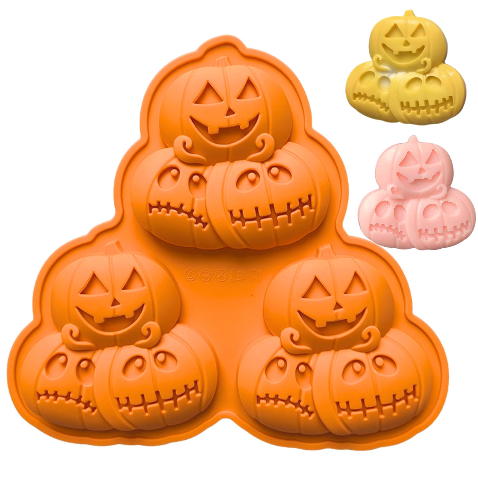 PTaizjjz Halloween Silicone Mould,1PCS 3-Cavity Pumpkin Silicone Mold Halloween Chocolate Mold Candy Mould for Gummy, Candy, Chocolate, Cookie, Jelly DIY