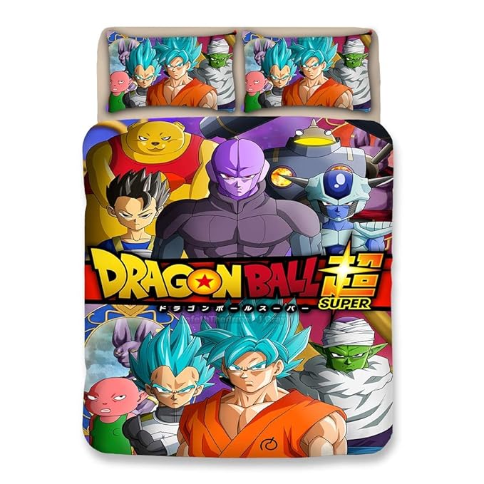 BULK 3D Dragonball Z Goku Bettbezug-Set/Bettwäsche zum Teen Jungs, Super Saiyajin Muster 3PCS 1 Bettbezug + 2 Kissenbezüge