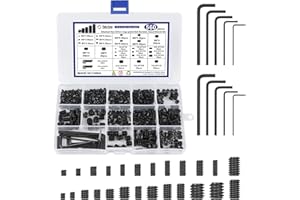 TAKYTAO 560PCS 25 Sizes Metric & SAE Set Screw Assortment Kit,12.9 Class Alloy Steel Internal Hex Drive Cup-Point Set Screws Assortment Kit with 10 Hex Wrenches, M3 to M8 and 1/8-40 to 5/16-18