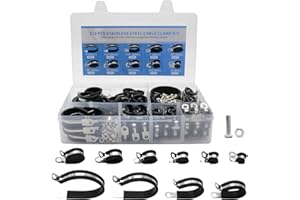 TOMSHIELE 224 PCS Cable Clamps Assortment Kit, 10 Sizes-1/4", 5/16", 3/8", 1/2", 5/8", 3/4", 1", 1-1/4", 1-3/4", 2", Rubber Cushioned Insulated Clamps (with Bolts)