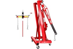 esafio 2-Ton Collapsible Hydraulic Engine Hoist with Leveler & Telescoping Boom – Heavy-Duty Cherry Picker with 6 Casters for Lifting Motors (4400 LBS（6 Casters）) (Folding Red)