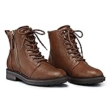 SHIBEVER Brown Combat Ankle Boots Women Lace-up
