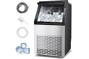 DOGHLY 100lbs/24H Commercial Ice Maker, 36 Cubes/11mins, 33lbs Ice Storage Capacity, Counter Ice Maker Self Cleaning, 24 Hour Timer Stainless Steel Freestanding Ice Maker Machine