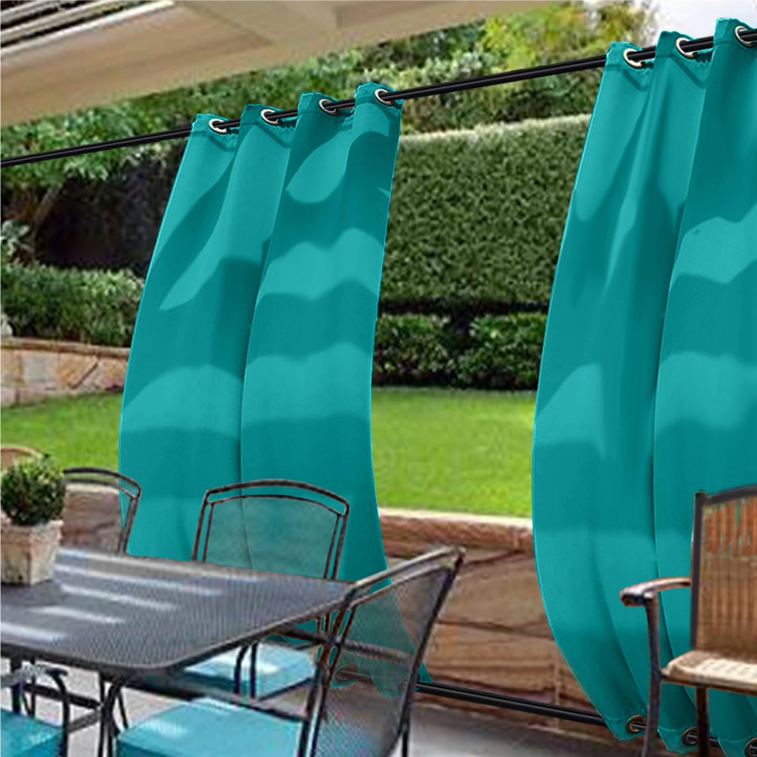 Outdoor Curtains - cololeaf Windproof Outdoor Curtain with Top and Bottom Grommet,Waterproof for Patio Cabana Porch Gazebo Panel Drapery,Turquoise 84W x 96L Inch (1 Panel)
