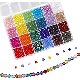 2400Pcs Faceted Rondelle Beads, 4mm Crystal Glass Beads AB Color Plated Bicone Faceted Glass Beads for Bracelet Necklace Jewelry Making Set DIY Craft Projects (24 Mixed Colors)