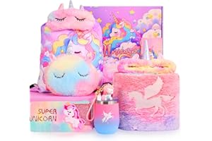 Healemo Unicorns Birthday Gift for Girl - Birthday Gift Box for 4-6 5 6-8 Year Old Toddler Girl, Unicorns Gift Toys Age 6-8 Basket, Unique Ideas Gift for Daughter, Unicorns Blanket (Pink)