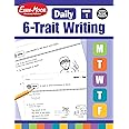 Evan-Moor Daily 6-Trait Writing, Grade 1, Homeschool and Classroom Resource Workbook, Reproducible Worksheets, Teaching Edition, Lesson Plans, Ideas, Organization, Word Choice, Sentence Fluency, Voice