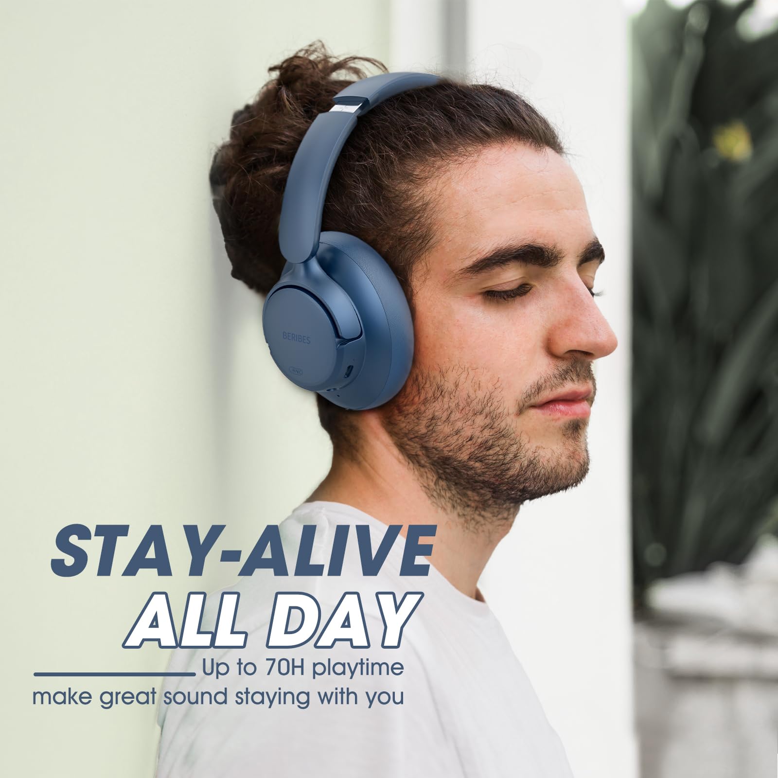 BERIBES Upgraded Hybrid Active Noise Cancelling Wireless Headphones with Transparent Modes,70H Playtime Bluetooth Headphones Wireless with Mic, Deep Bass,3.5MM Cable,Soft-Earpads,Fast Charging-Blue