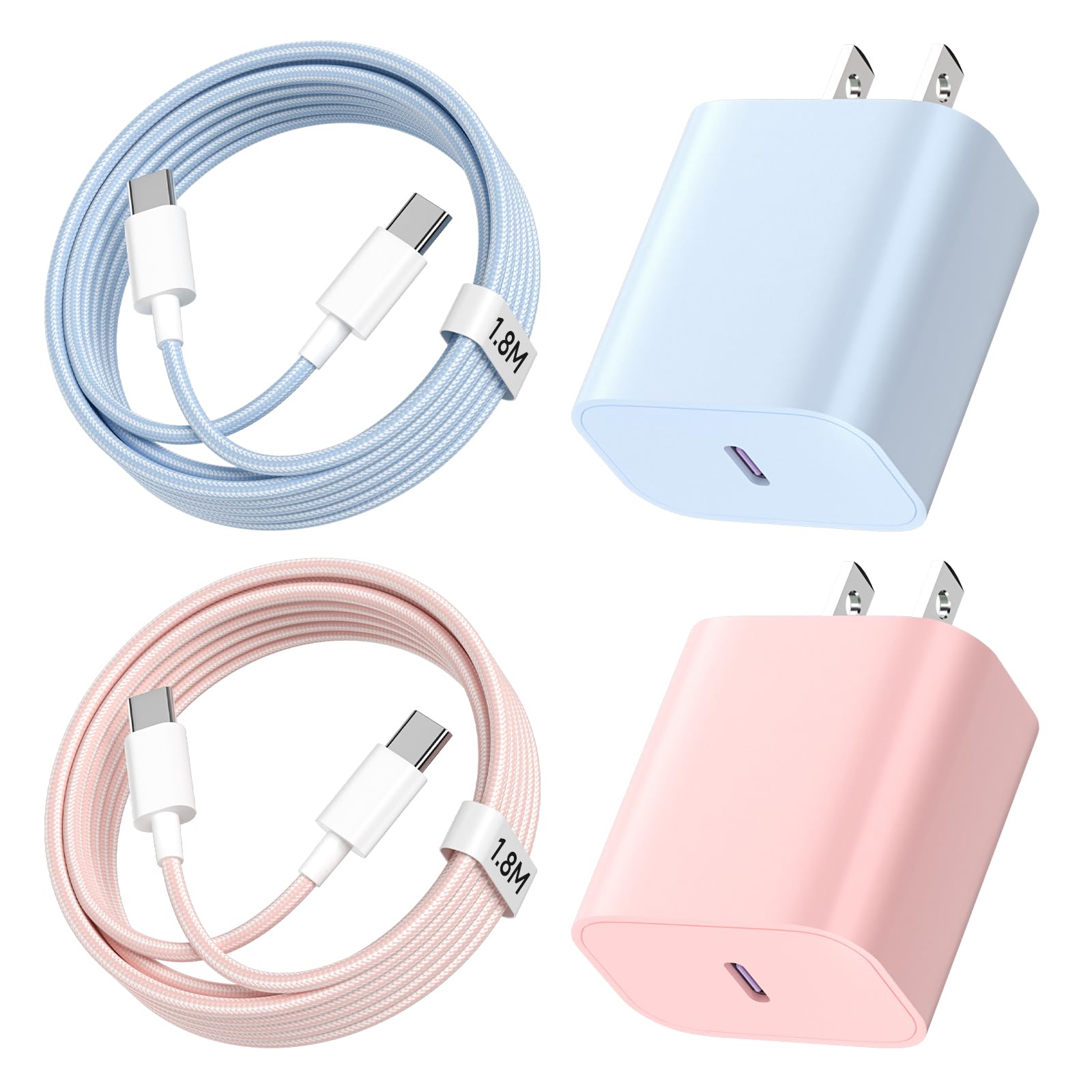 For iPhone16 iPhone15 充電器 Type-C 20W 急速充電器 PSE認証済み 【AC電源アダプター*2個 ＆ 1.8M USB-C ケーブル*2本付き】アイフォン充電器 タイプC充 電器 軽量 USB-C コンセット for iPhone16/15シリーズ/iPad Pro/iPad Air/i Pad Pro 12.9/Galaxy/その他 type-c機器対応-かわいい の商品画像