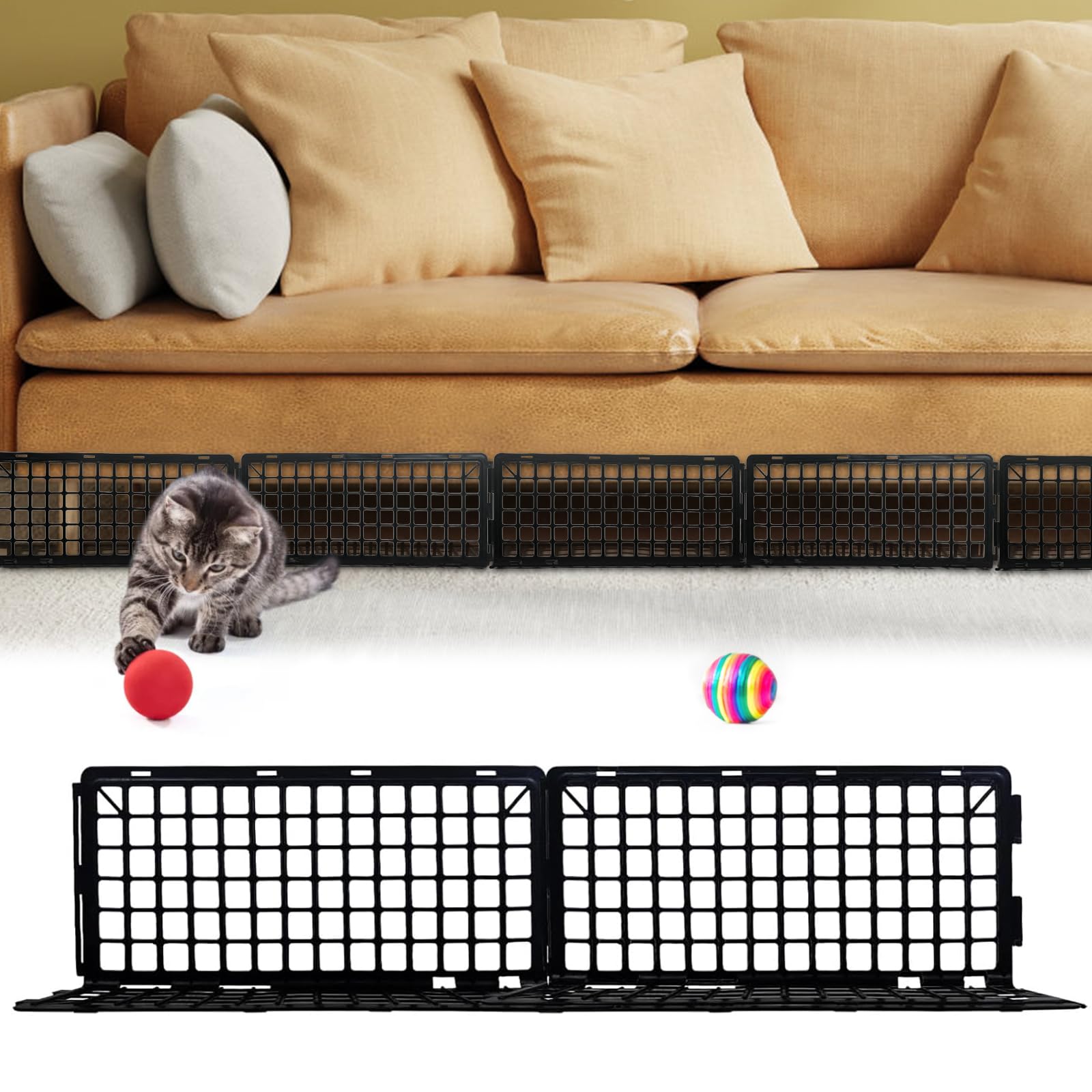 Photo 1 of 12 Pcs Under Couch Blocker, Under Bed Blocker for Pets Toys Barrier, Furniture Couch Guards for Stopping Small Items from Getting Under Couch, No Aids Required Black 14.5x6.7in