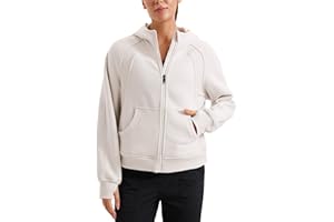 CRZ YOGA Womens Fleece Lined Full Zip Hoodies Oversized Long Sleeve Casual Workout Hooded Sweatshirt with Thumb Holes