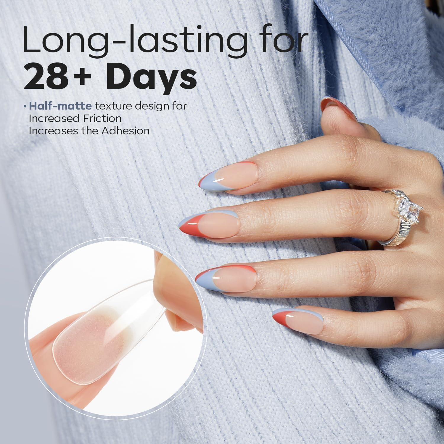 Modelones Almond Fake Nail Tips -500Pcs Medium Soft Gel Nail Tips Almond Shape Pre Etched Half Matte Full Cover Clear Acrylic Gel Kit False Press on for Extension Manicure Salon DIY at Home 10 Sizes - Image 3