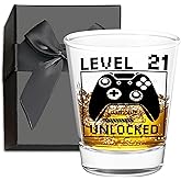 SOSAZOZA 21st Birthday Gifts for Him or Her – Level 21 Unlocked Shot Glass with Black Gift Box, Funny 21st Birthday Present for Men Women Friends, Turning 21 Celebration Gift for Gamer-Themed Parties