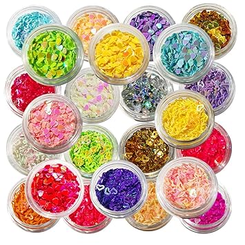 24 Boxes Heart Glitter Flakes Nail Glitter Art Supplies, Eyeshadow MakeUp Colorful Nail Glitter for Slime Supplies Kit DIY Design Face Body Make Up Decoration Gift by Fashion Craft