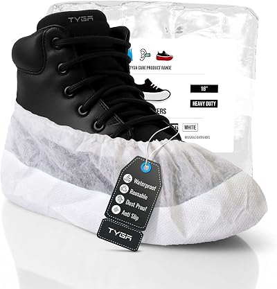 TYGA STORE 20 Pieces Waterproof Reusable Shoe Covers Heavy Duty Non-Slip White
