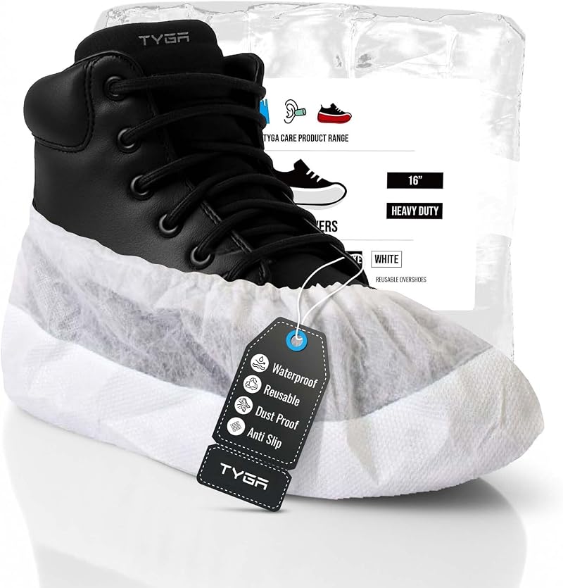 TYGA STORE 20 Pieces Waterproof Reusable Shoe Covers Heavy Duty Non-Slip White