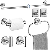 Silver Bathroom Accessories Set, 7 Pieces Silver Towel Bar Bathroom Hardware Set, 24 Inch Towel Racks for Bathroom, SUS304 Stainless Steel Bathroom Towel Holder Toilet Paper Holder Wall Mounted