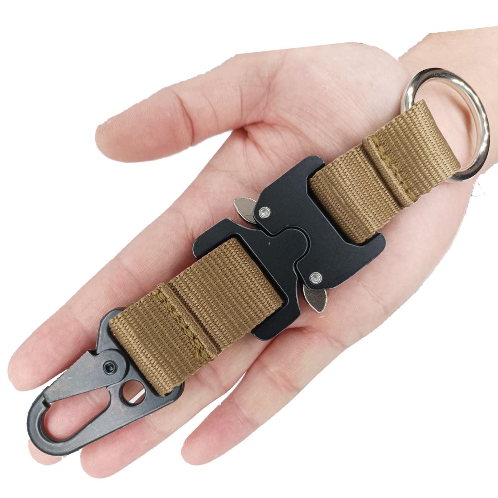 REDAPRIC Tactical Keychain for Men Women with Stainless Steel Rings and HK Clips, The Ultimate EDC Gear, Military Keychain Molle Accessories (Khaki)