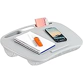 LAPGEAR MyDesk Lap Desk &ndash; Cool Gray, Fits 15.6&rdquo; Laptops | Built-In Device Ledge, Dual Storage Wells, Airflow Dual-Bolster Microbead Cushion, Carry Handle
