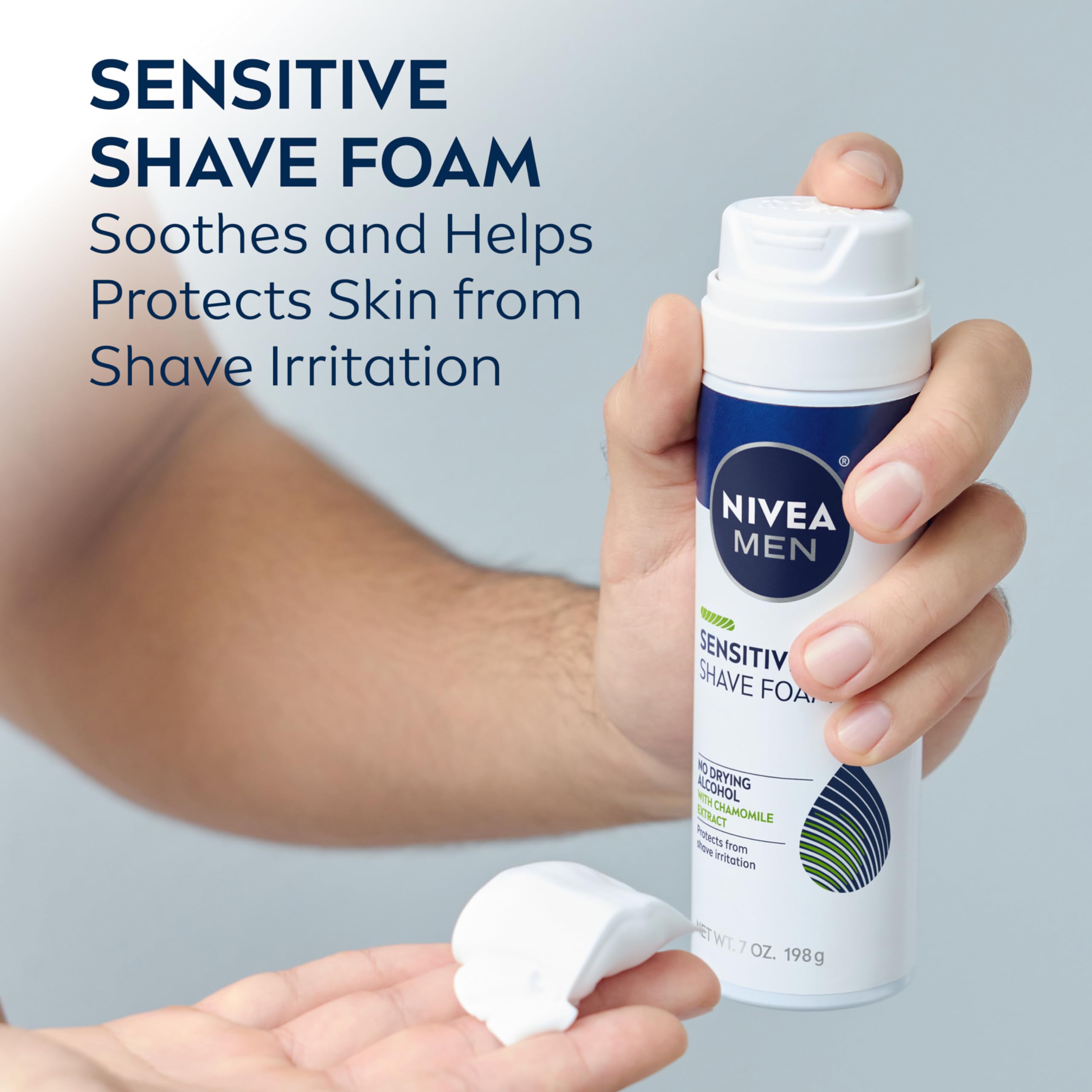 NIVEA MEN Sensitive Shave Foam with Vitamin E, Soothing Chamomile and Witch Hazel Extracts, 6 Pack of 7 Oz Cans