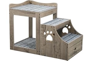 PETONY Pet Window Perch with Stairs, Super Large Pet Bunk Bed for Cats, Multi-Level Pet Seat Platform with Mats, Pet Bed Couch with Drawers for Bedside, Home, Indoor Use (Grey)