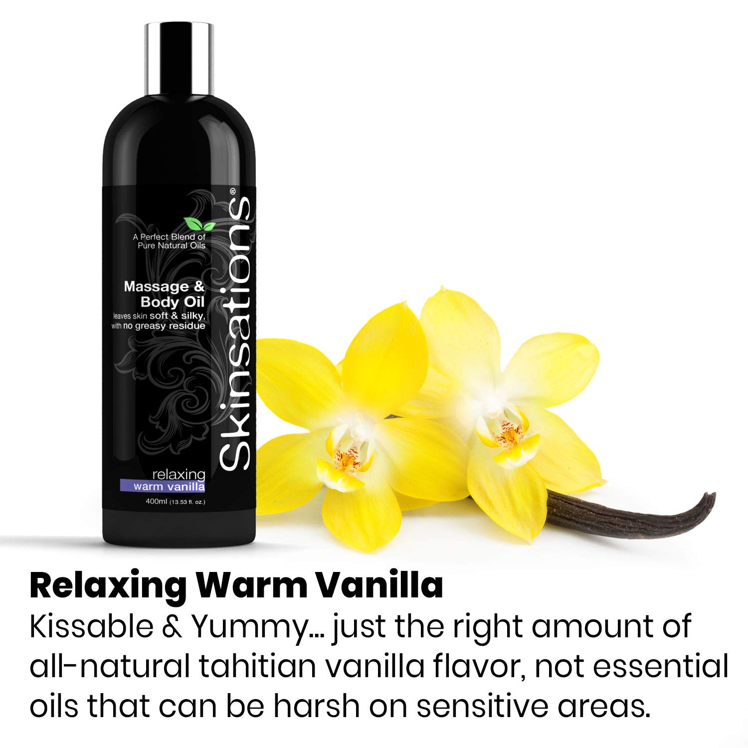 Skinsations - Vanilla Massage & Body Oil - LG | Lightweight & Silky Soft Blend of Edible Sweet Almond, Fractionated Coconut, Grapeseed & Jojoba Oils with Natural Vanilla Flavor for Him and Her: Health & Personal Care
