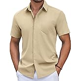 COOFANDY Mens Short Sleeve Button Down Shirt Casual Untucked Summer Shirt with Pocket