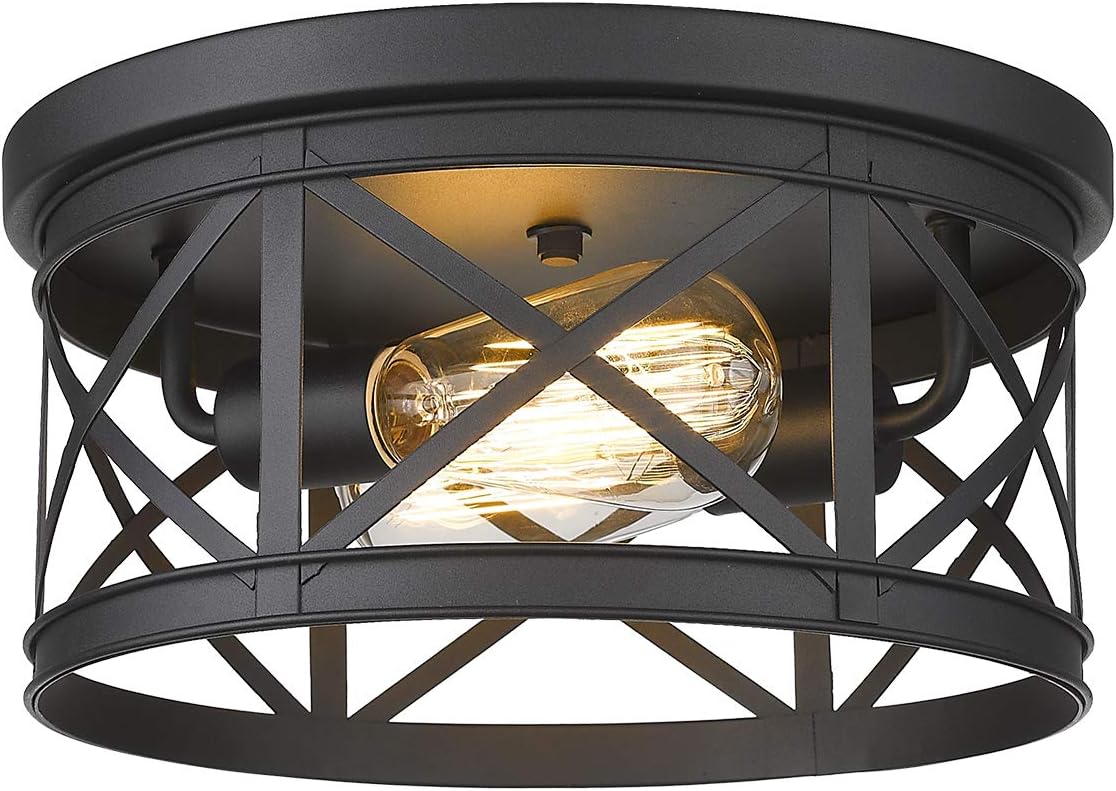 FEMILA Flush Mount Ceiling Light, 12inch Rustic Metal Cage Close to Ceiling Light Fixture for Hallway Stairway Kitchen Garage, Black Finish, 4FD19-F BK - - 