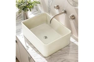 SMART CASTLE Bathroom Vessel Sinks Concrete Vessel Sink Rectangular 16"x12" Small Bathroom Sink Above Counter Vanity Sink, Countertop Bathroom Sink Bathroom Washing Art Basin Smooth Surface Cream
