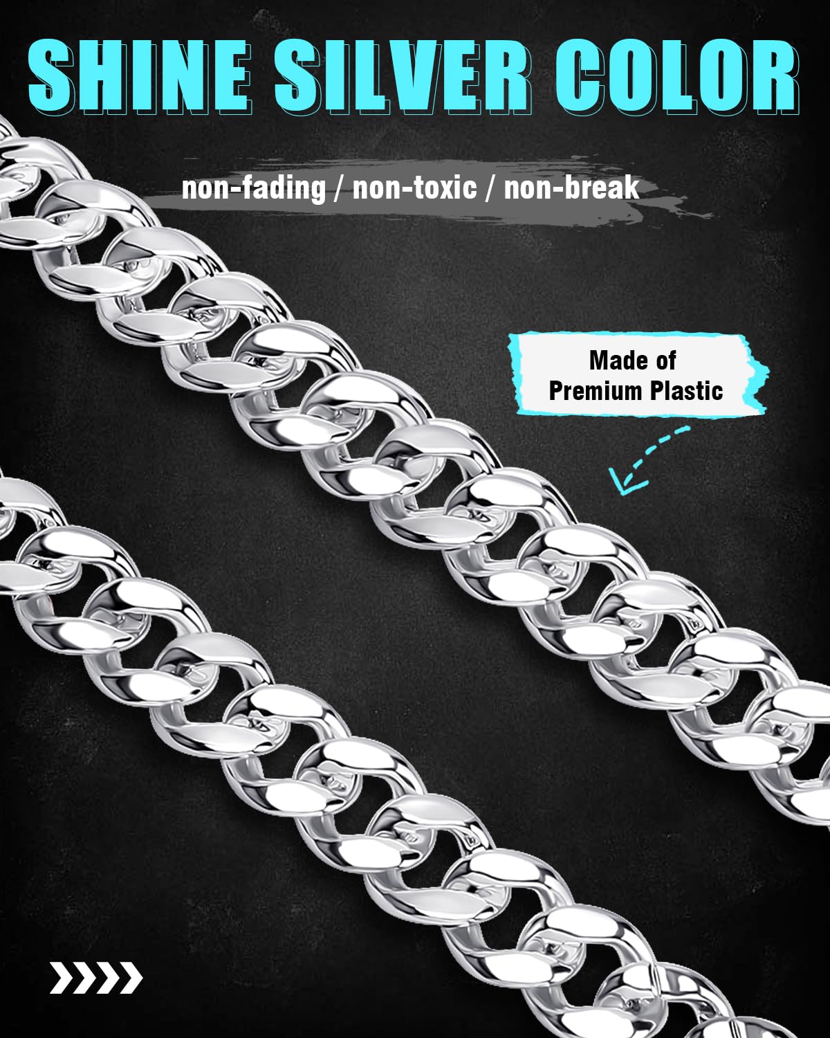 PinCute Men's Chunky Gold Necklace, 32 inches Fake Hip Hop Gold Chain, Plastic Rapper Big Gold Chain 80s 90s Fake Gold Necklace Costume Accessory