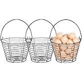 3 PCS 8" Black Round Wire Egg Baskets With Handle Egg Collecting Basket | Small Metal Egg Basket for Gathering Fresh Eggs, Chicken and Duck Eggs Hunting Basket Egg Holder Countertop
