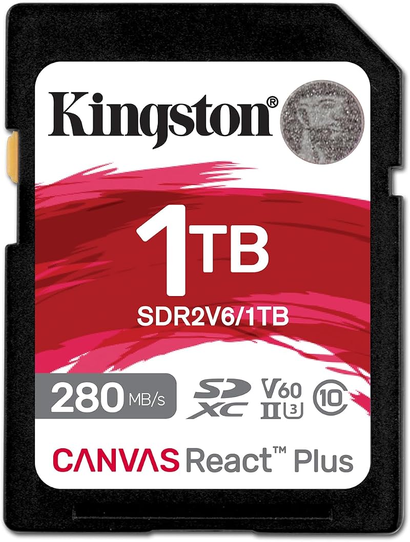 Kingston Canvas React Plus V60 1TB SDXC UHS-II U3 V60 SD Card for 4K Video