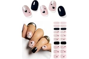 AutyaMee Semi Cured Gel Nail Strips (Black Love Heart), 20 Pcs Gel Nail Wraps, Stickers, UV Light Required, Salon Quality, Long Lasting, Valentines Day Gift