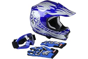 XFMT-MOTO-PART XFMT DOT Youth Kids Motocross Offroad Street Dirt Bike Helmet W/Goggles Gloves ATV Mx Skull Helmet