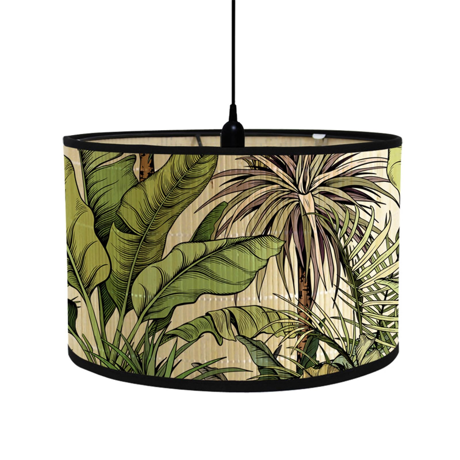 FANSU Table or Pendant Round Drum Lampshade, Modern Tropical Plant Pendant for Living Rooms, Bedroom, Hallways, Reading Room (Forest, 30x30x20cm)