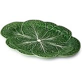 Le Jardin Green Cabbage 3D OVAL PLATTER 17" x 12.25" &ndash; Sculpted Green Stoneware Leaf Platter &ndash; Heirloom-Inspired Serveware for Seasonal Spring &amp; Summer Dining and Entertaining