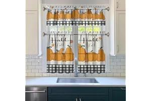 OUXIOAZ Fall Pumpkin Kitchen Curtains, Happy Fall Y'all Window Curtains, Farmhouse Thanksgiving Autumn Harvest Curtain for Kitchen Decor, 54" x 18" Valance, 27" x 36" Tier, 3 Panel Set
