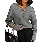 Womens Long Sleeve V Neck Sweaters 2025 Fall Casual Classic Soft Loose Fit Basic Pullover Jumper Top Winter Old Money Clothes