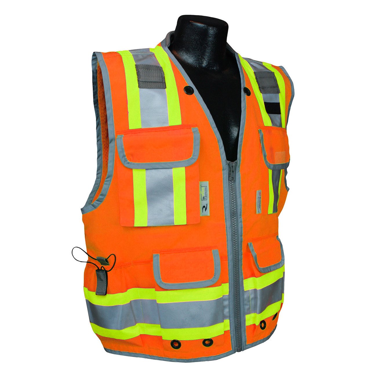 VERO1992 Reflective Vest Class 2 Heavy Woven Two Tone Engineer High Vis Orange Safety Vest 3M 8712 Tape (Large, Orange)