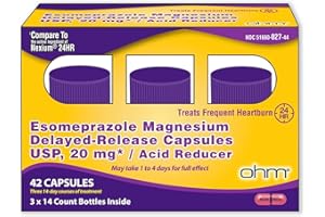 Ohm Esomeprazole Magnesium Delayed Release Capsules 20mg - Frequent Heartburn & Acid Reflux Relief, 24 Hour Chest & Stomach Acid Reducer (6 Weeks of Supply, 42, Count)
