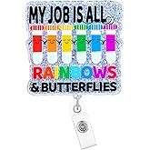 Arakulago Nurse Phlebotomy Badge Reel Retractable Nursing Funny Badge Holder with ID Clip Accessories My Job is All Rainbows & Butterflies CNA RN Medical Assistant Name Badge Clip Acrylic ID Card