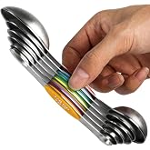 Magnetic Measuring Spoons Stainless Steel Dual Sided Teaspoons Tablespoons | for Measuring Dry and Liquid Ingredients Set of 6