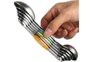YELLRIN Magnetic Measuring Spoons Set Stainless Steel Stackable Dual Sided Teaspoons and Tablespoons for Measuring Dry and Liquid Ingredients Set of 6