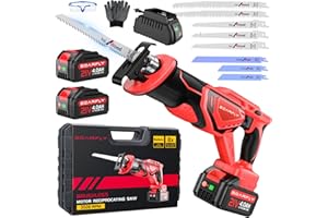 SOARFLY Cordless Reciprocating Saw 21V Brushless Motor with 2x4.0Ah Batteries, 3500 SPM High-Speed Cutting, 8 Premium Blades for Wood, Metal, PVC Pipe, Lightweight & Professional Power Tool