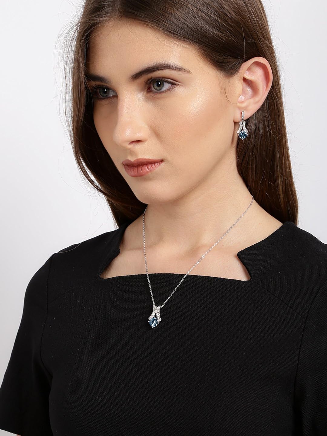 yellow chimes blue crystal pendant set for women