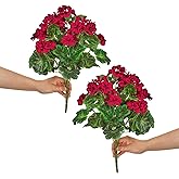 QIANYUN 2Pcs 19'' Realistic Artificial Geranium, Uv Resistant, Wedding Kitchen Garden Table Centerpieces Indoor Outdoor Decor (Red Geranium Flower)